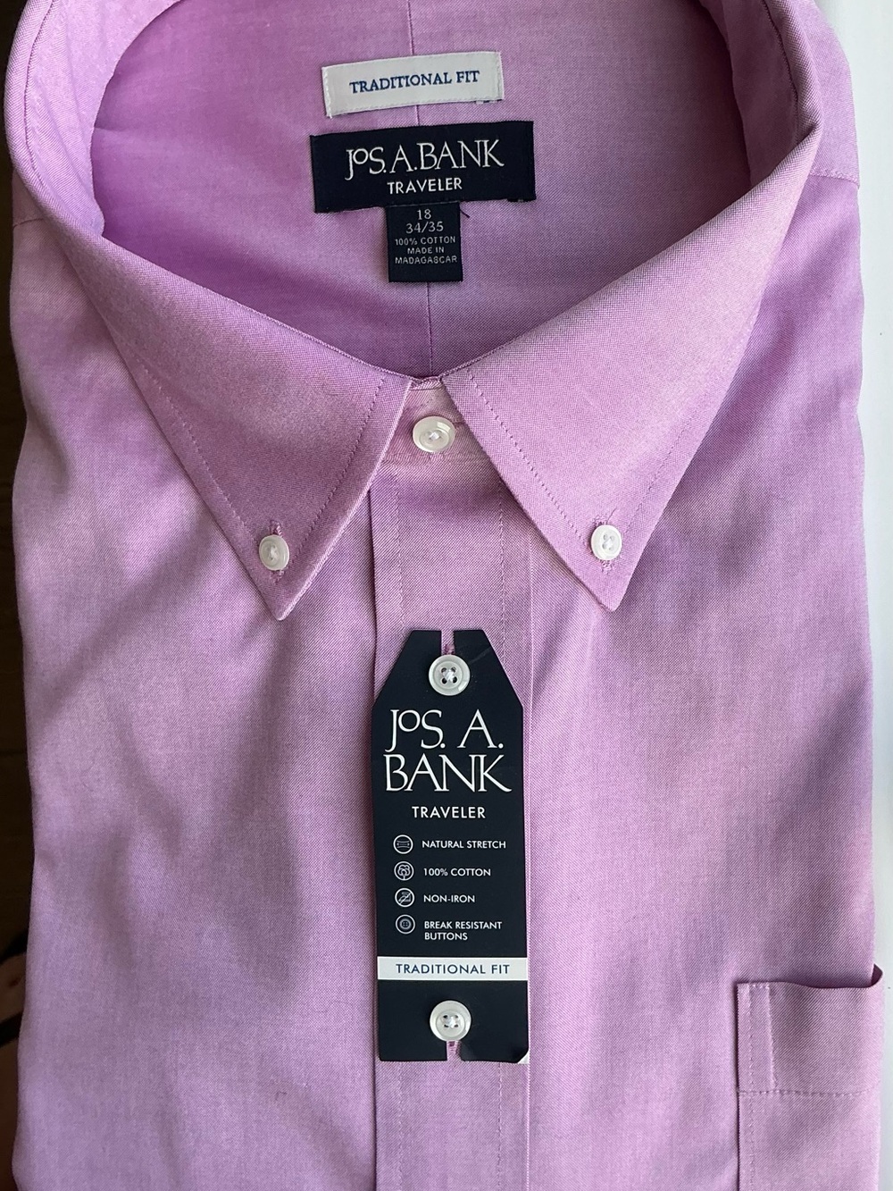 Jos. A. Bank Traveler Traditional Fit Men's Dress Shirt - Light Pink 18 34/35